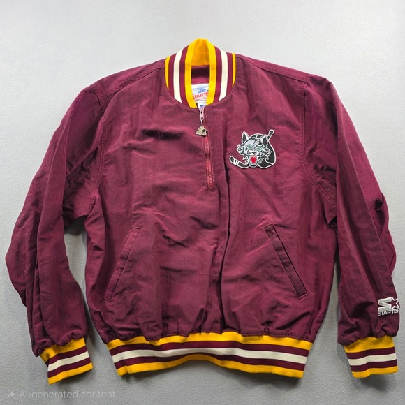 STARTER Other - Vintage Starter‎ Chicago Wolves AHL Hockey Jacket Maroon Fitted Wind Mens Large